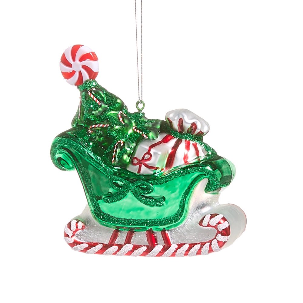 4.5" Peppermint Sleigh Ornament - Sassy Inspiration