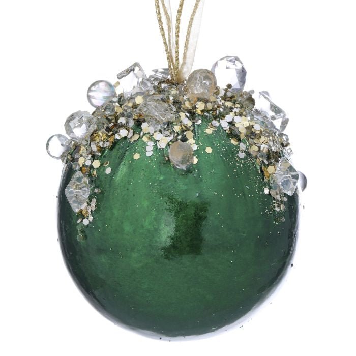 4"Green Heavy Jeweled Ball Ornament - Sassy Inspiration
