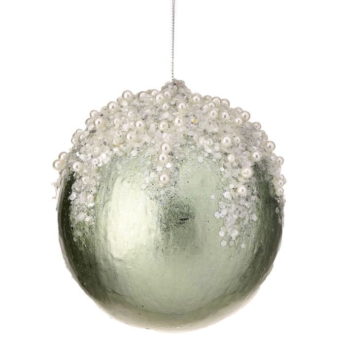 5" Pearl/Crystal Encrusted Sage Ball Ornament - Sassy Inspiration
