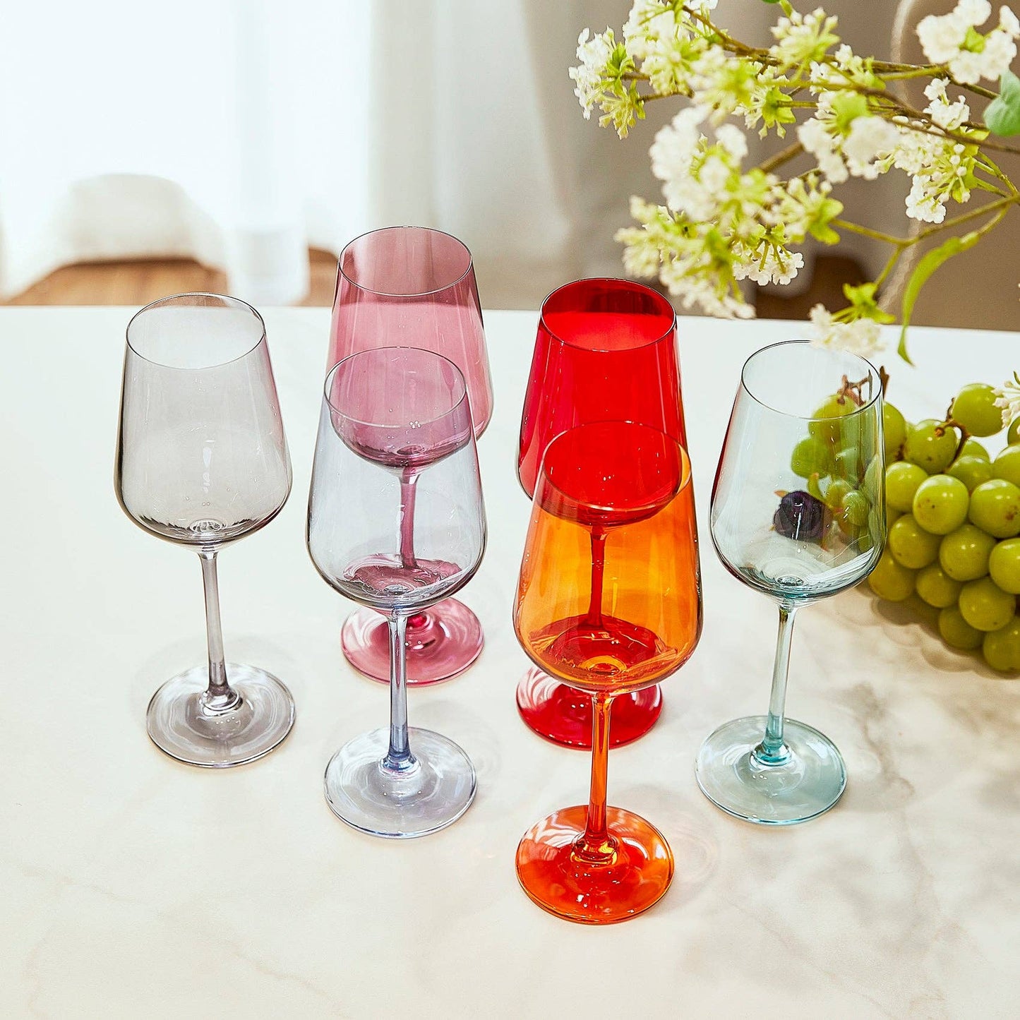 Colored Wine Glass Set, Large 12 oz Glasses Set of 6