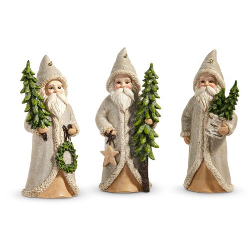 5.75" NATURAL SANTA WITH TREE ORNAMENT S/3 - Sassy Inspiration