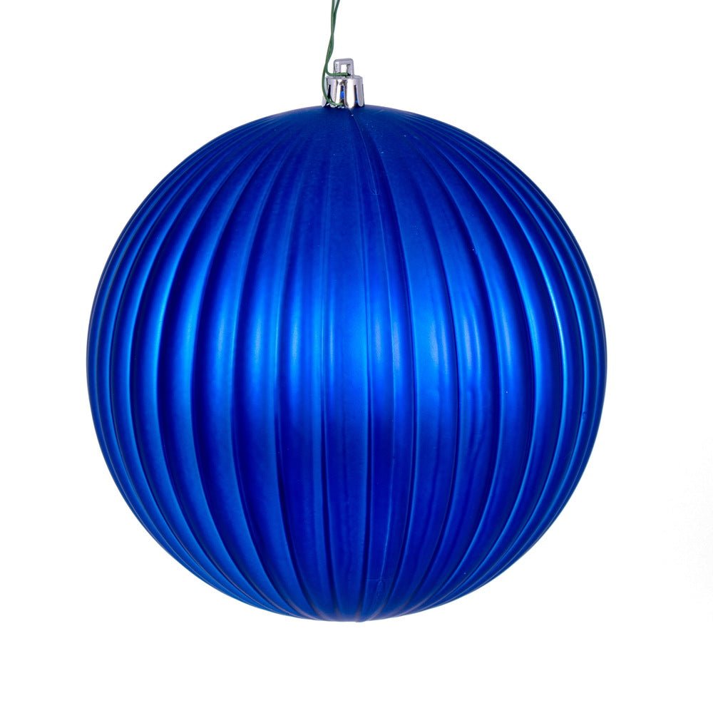6" Blue Matte Lined Ball Ornament, 4 per Bag - Sassy Inspiration
