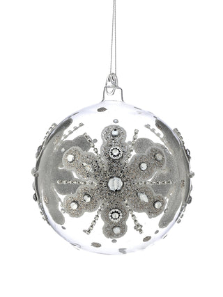 6" Glass Jewel Glitter Snowflake Ball Ornament – Clear & Silver - Sassy Inspiration