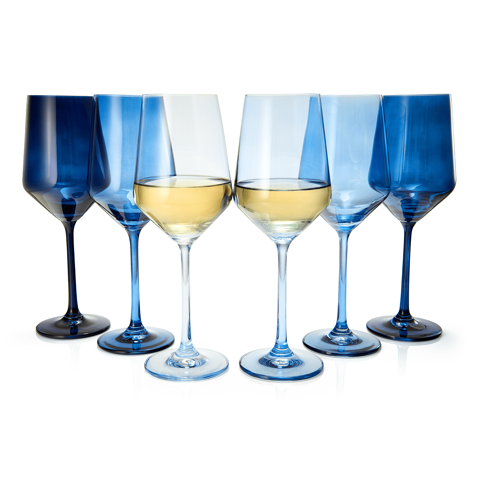 6 Shades of Blue Colored Crystal Wine Glass Set - Sassy Inspiration