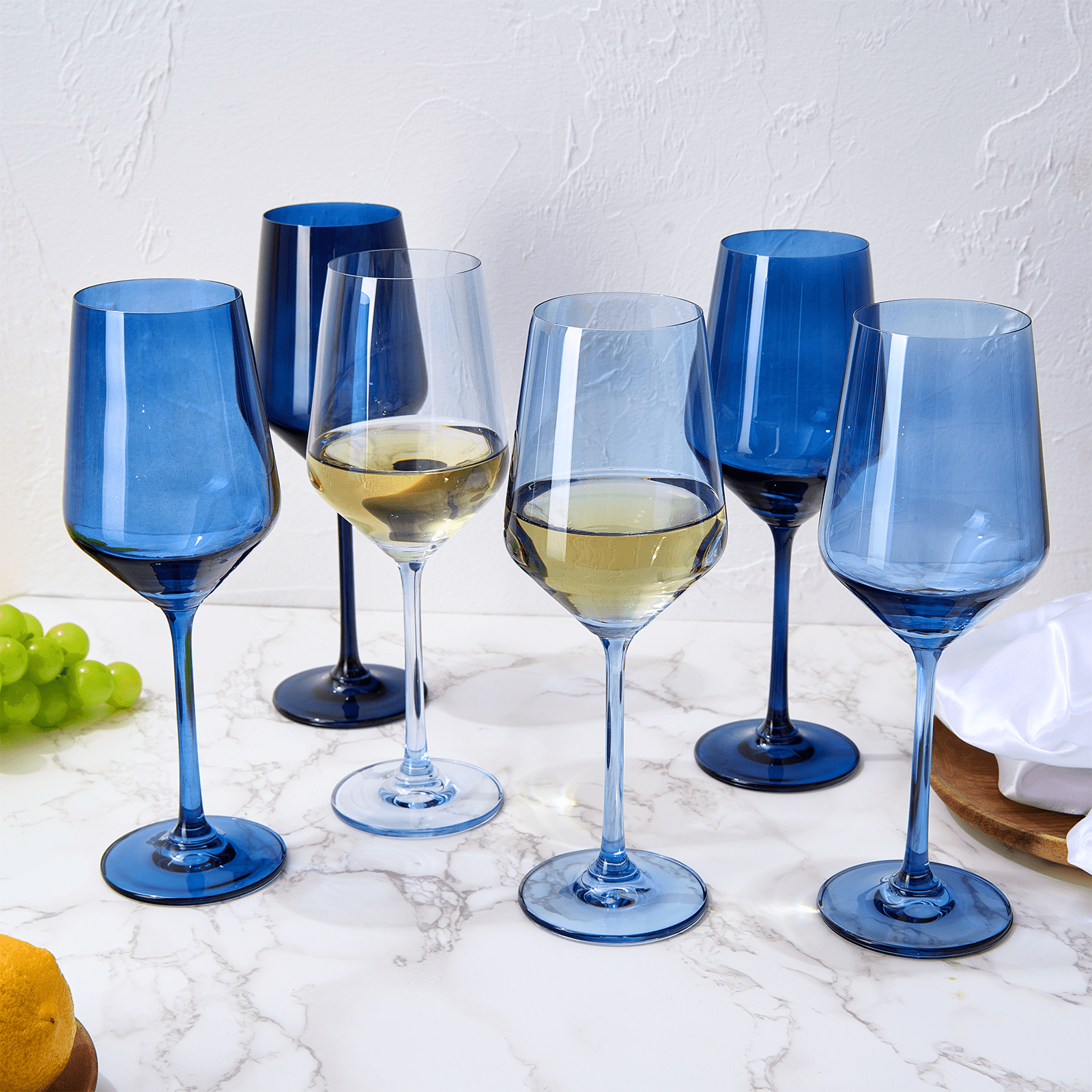 6 Shades of Blue Colored Crystal Wine Glass Set - Sassy Inspiration
