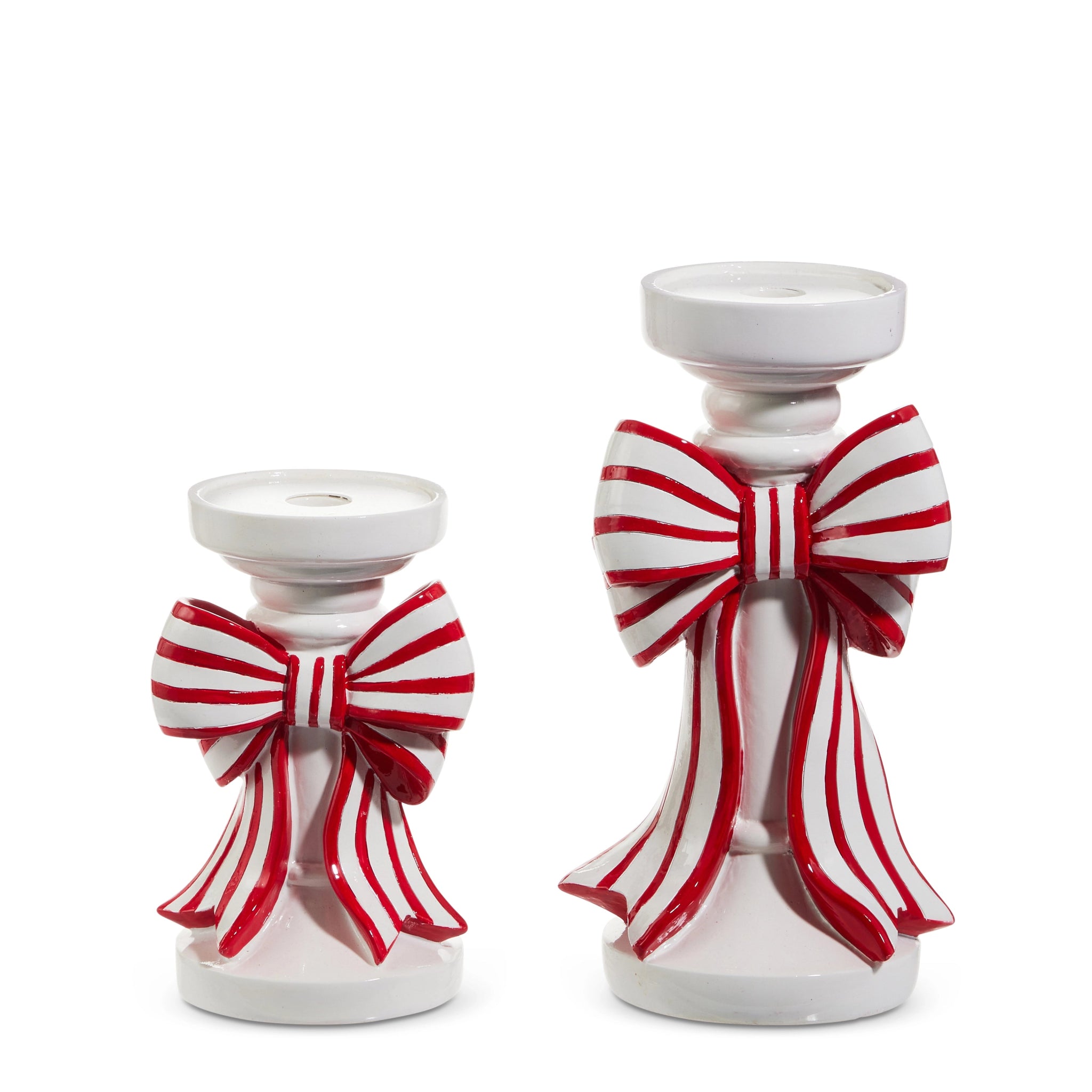 7" and 10" Red and White Stripe Bow Candle Holders - Sassy Inspiration