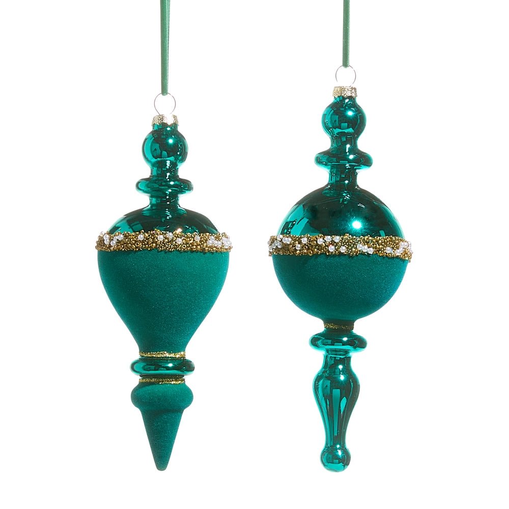 7" Green Pearl Banded Velvet Finial Ornament - Sassy Inspiration