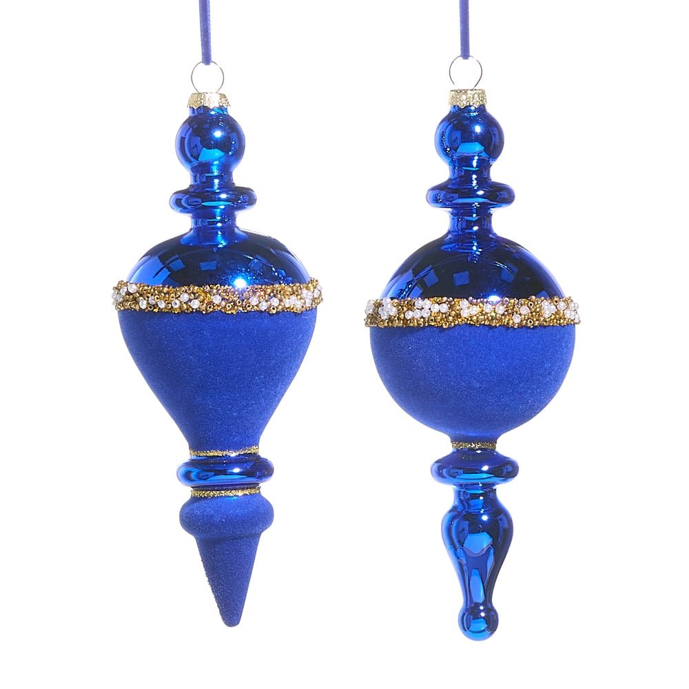 7.25" Blue Pearl Banded Velvet Finial Ornament - Sassy Inspiration