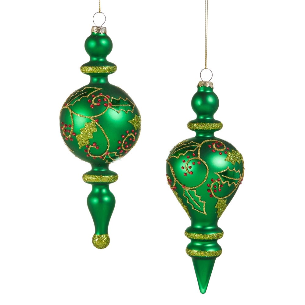 7.5" Green Holly Pattern Finial Ornament - Sassy Inspiration