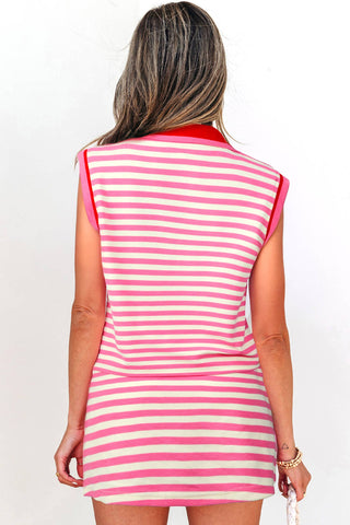 Striped Sleeveless Polo Two-Piece Set
