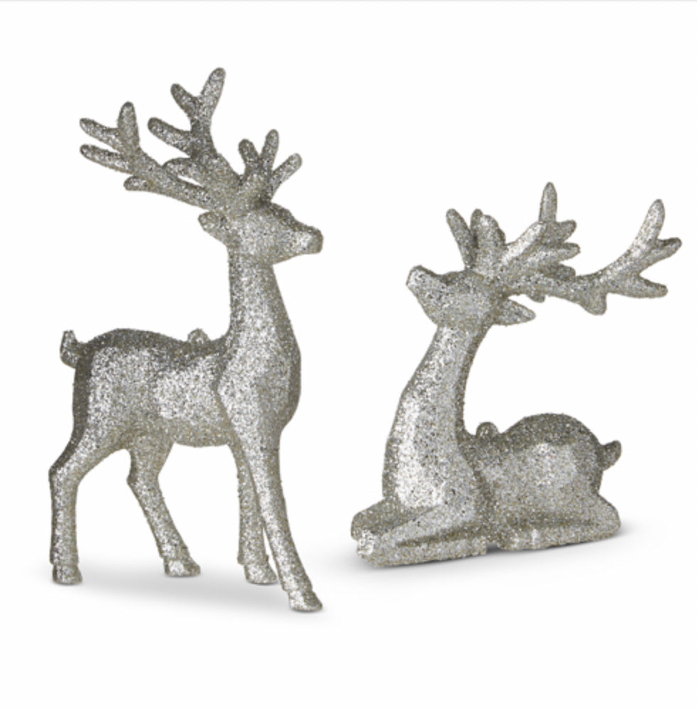5.75” Silver Glitter Deer Ornament