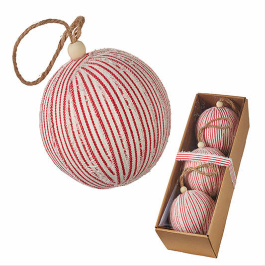 4” Red and White Ticking Stripe Ornaments