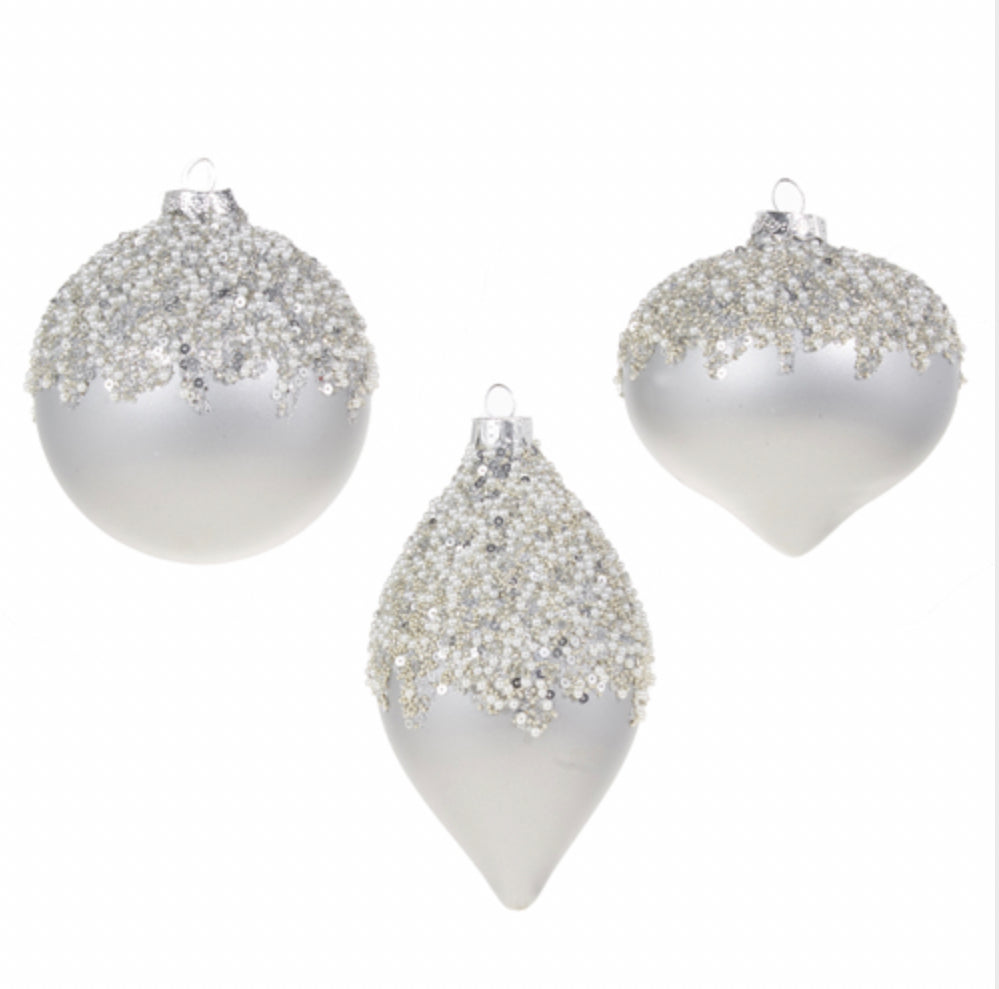 4” Matte Silver Half Embellished Ornament