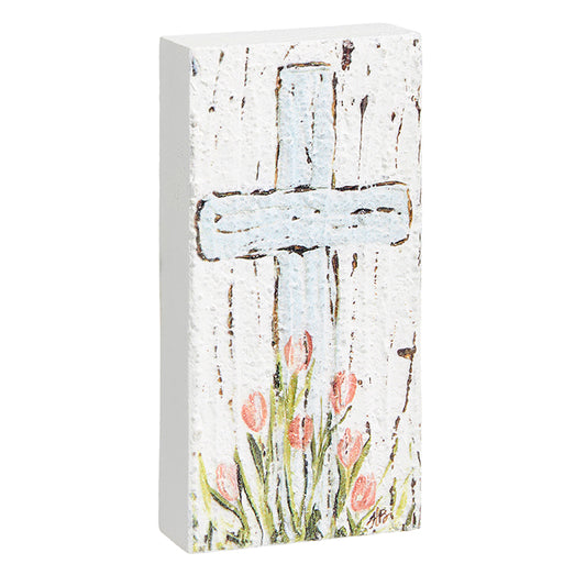 6" CROSS Textured Wood Block - Easter/Spring