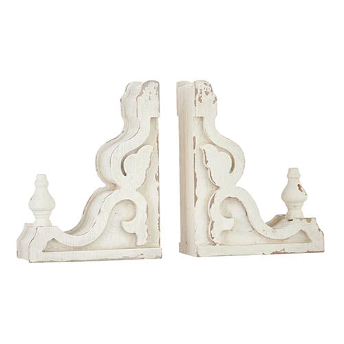 9" Distressed White Corbel Bookends
