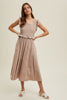 Ruffle Sleeve Cotton Midi Dress Mocha/Cream