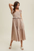 Ruffle Sleeve Cotton Midi Dress Mocha/Cream