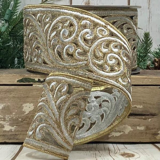 Silver Metallic Scroll Ribbon – 3.5" x 10 Yards
