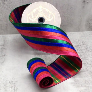 Metallic Dupioni Stripe Ribbon with Plaid Back – 4" x 10 Yards