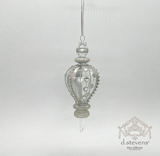Platinum Jeweled Glass Finial Ornament – 7.875"
