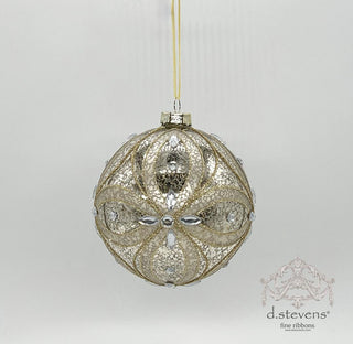 Platinum Mercury Glass Floral Ornament – 120mm
