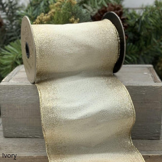 Ivory Faux Dupioni Ribbon with Gold Starburst Glitter Edges – 5" x 10 Yards