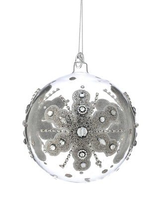 6" Glass Jewel Glitter Snowflake Ball Ornament – Clear & Silver - Sassy Inspiration