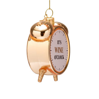 Vondels Wine O'Clock Gold Alarm Clock Glass Ornament