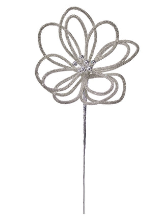 23" Jewel Open Petal Flower Stem – Silver - Sassy Inspiration