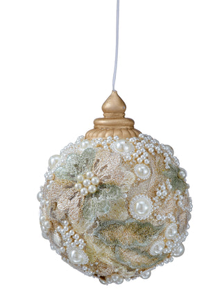 4" Embossed Pearl Glitter Ball Ornament – Pearl & Gold - Sassy Inspiration