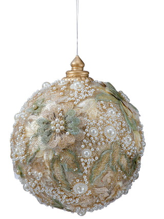 5" Embossed Pearl Glitter Ball Ornament – Pearl & Gold - Sassy Inspiration