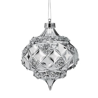 130mm Diamond Sequin Finial Ornament – Box of 2, Silver - Sassy Inspiration