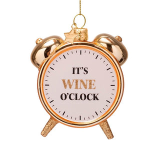 Vondels Wine O'Clock Gold Alarm Clock Glass Ornament