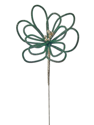 23" Jewel Open Petal Flower Stem – Green - Sassy Inspiration