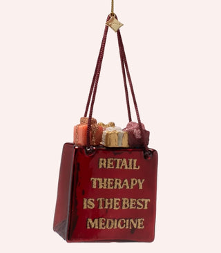 Retail Therapy Is the Best Medicine Glass Ornament by Vondels