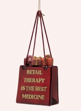 Retail Therapy Is the Best Medicine Glass Ornament by Vondels