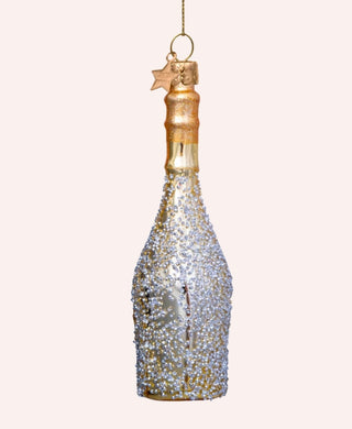 Vondels Golden Celebration Champagne Bottle Glass Ornament