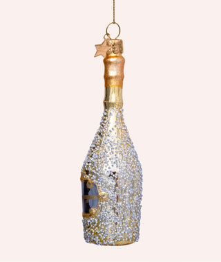 Vondels Golden Celebration Champagne Bottle Glass Ornament