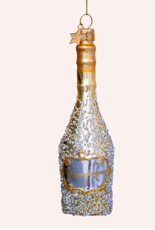 Vondels Golden Celebration Champagne Bottle Glass Ornament