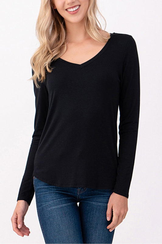 Black Modal Long Sleeve V-neck Tee