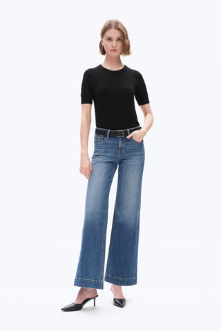 Authentic Flow Low - Rise Wide - Leg Denim – Medium Blue - Sassy Inspiration