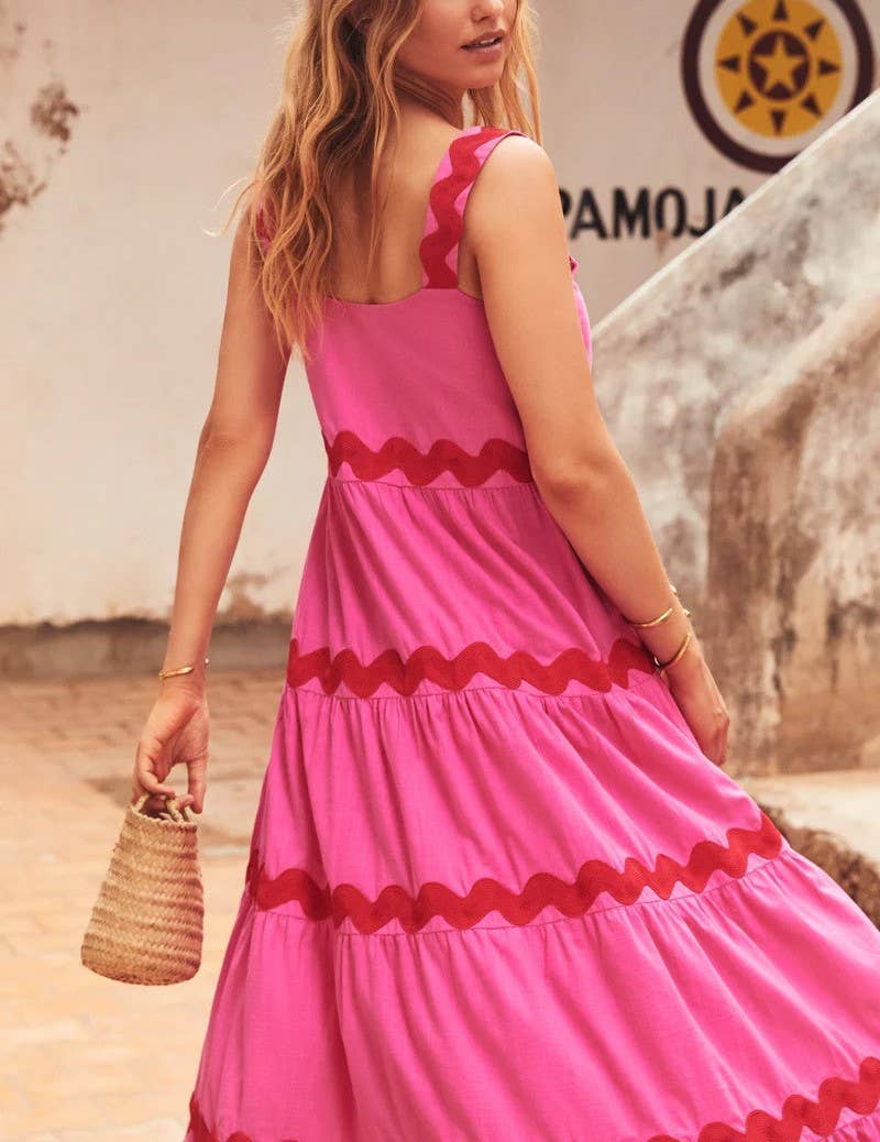 Simple Ripple Bandeau Slip Dress Hot Pink/Red