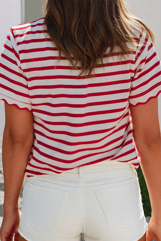 Scalloped Trim Striped Tee