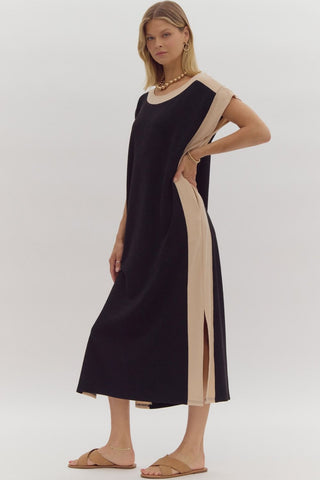 Black and Tan Block Dress - Sassy Inspiration