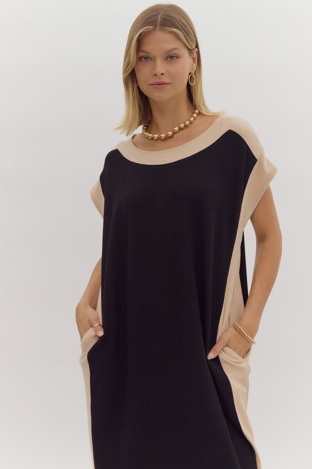 Black and Tan Block Dress - Sassy Inspiration