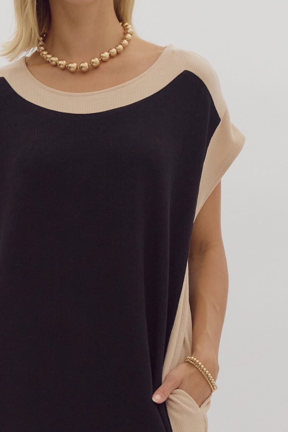 Black and Tan Block Dress - Sassy Inspiration