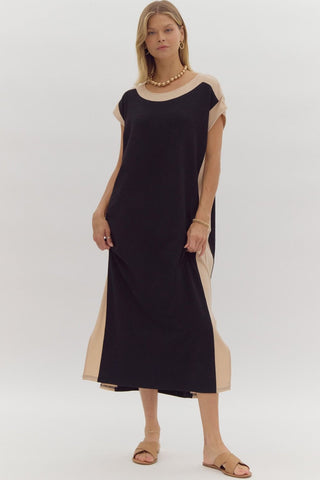 Black and Tan Block Dress - Sassy Inspiration