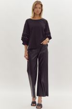 Black Half Sleeve Top with Pearl Detail - Sassy Inspiration