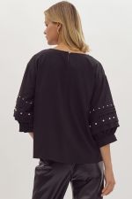 Black Half Sleeve Top with Pearl Detail - Sassy Inspiration