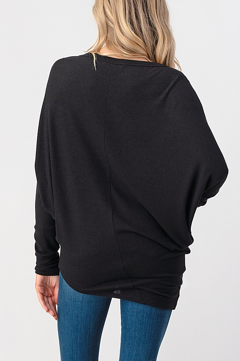 Black Long Dolman Sleeve Asymmetric Top - Sassy Inspiration
